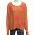 Ladies' sweater in 5G, 100% acrylic boucle yarn, with start boucle embroidery